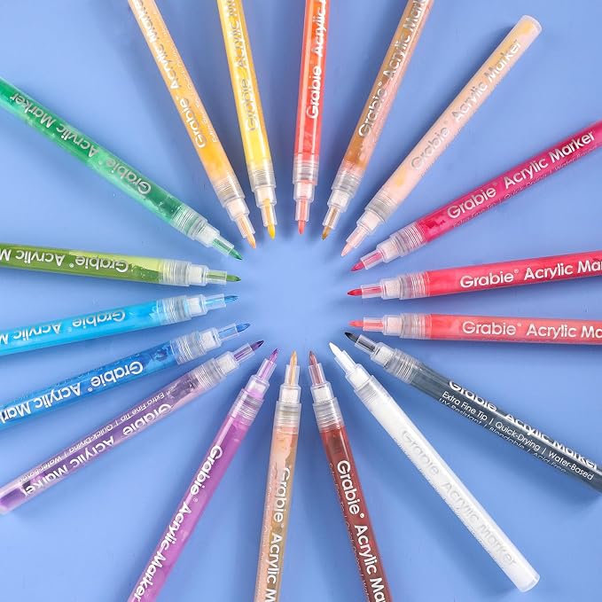 Grabie Acrylic Paint Pens Markers, 18 Colors, 0.7 mm, Extra Fine Tip Drawing - Image 2