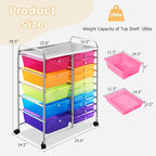 COSTWAY 15 Drawer Rolling Storage Cart, Utility Tools Paper Organizer on Wheels - Image 3