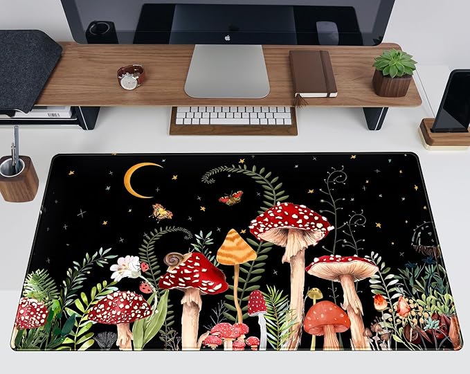 Ferns Leaves Cute Mushrooms Desk Mat Kawaii Green Plants Mouse Pad Xl Mat Large - Image 5