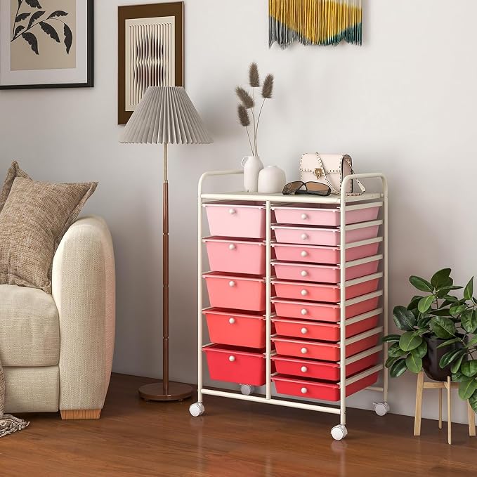 LDAILY 15 Drawer Rolling Storage Cart, Rolling Cart - Image 2