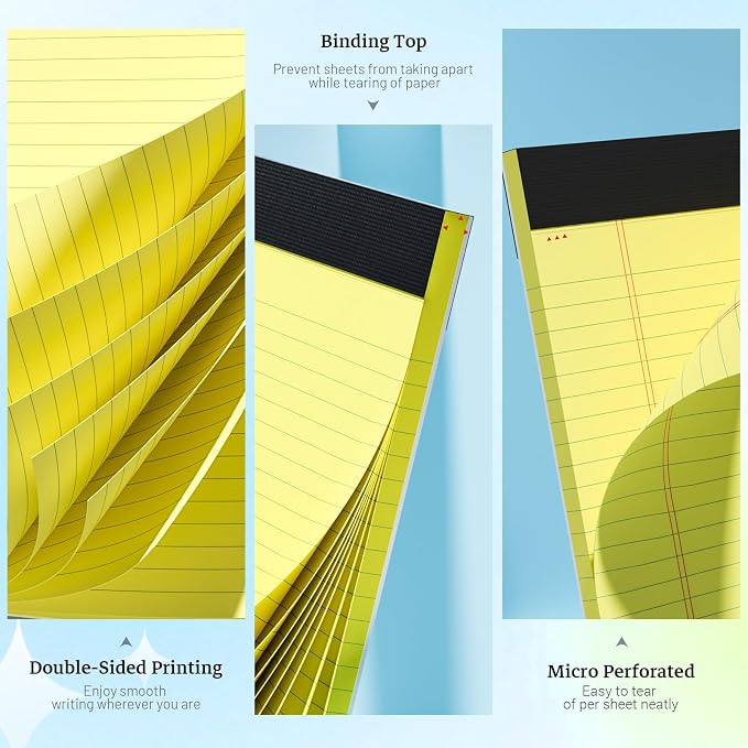 Roneky Legal Pads 8.5 x 11 Yellow Note Pads, 2 Pack College Ruled Notepads 8.5 - Image 3
