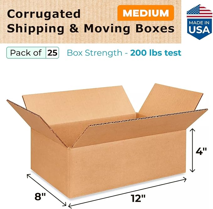 Medium Moving & Shipping Boxes 12"L x 8"W x 4"H - Image 2