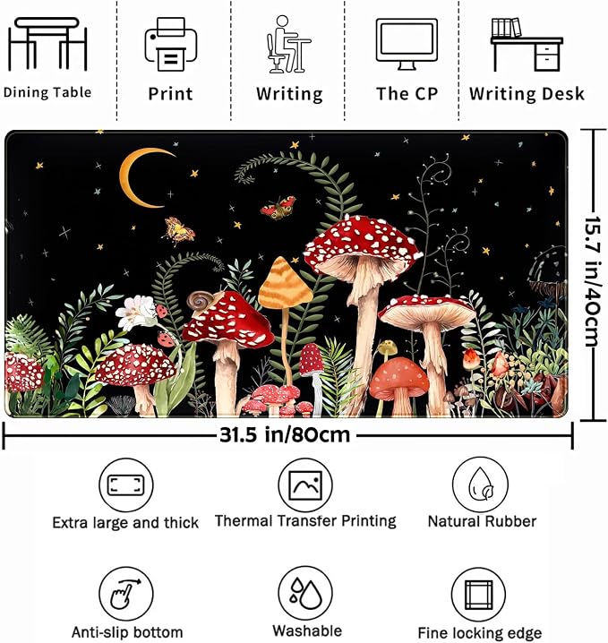 Ferns Leaves Cute Mushrooms Desk Mat Kawaii Green Plants Mouse Pad Xl Mat Large - Image 2