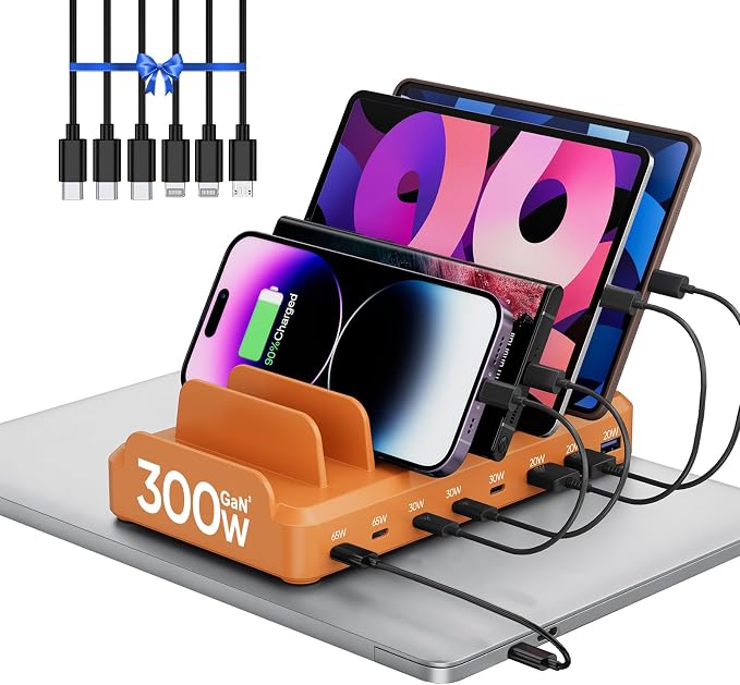 300W Charging Station for Multiple Devices, 8 Port Multi USB C Fast Charger by LcssioChargeFaster