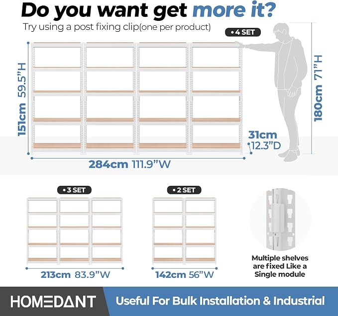 HOMEDANT 5 Tier Laminated White Boltless Metal Shelving Unit Adjustable Garage - Image 2