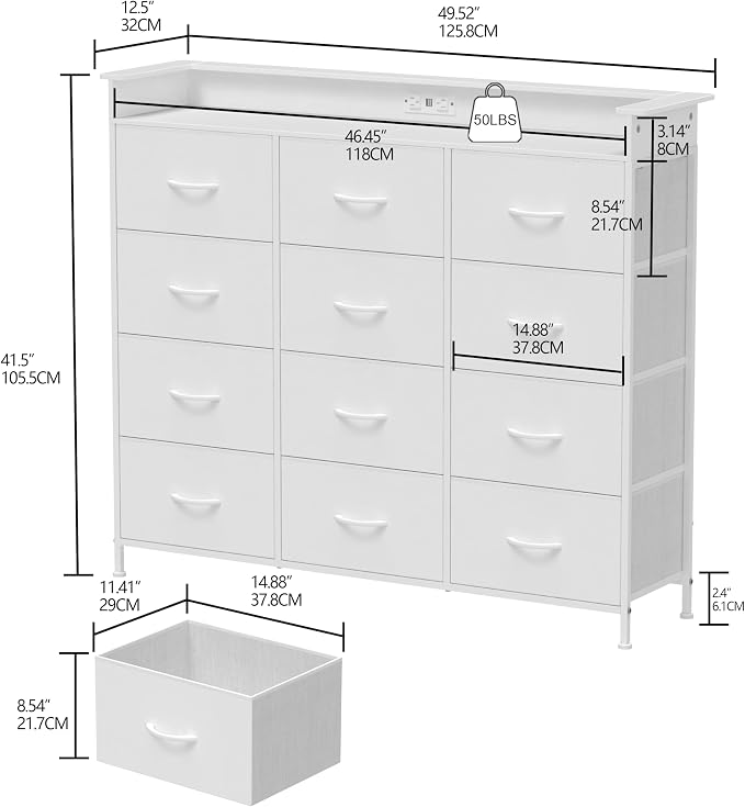 Welfuturer White Dresser with LED Lights and Charging Station - Image 2