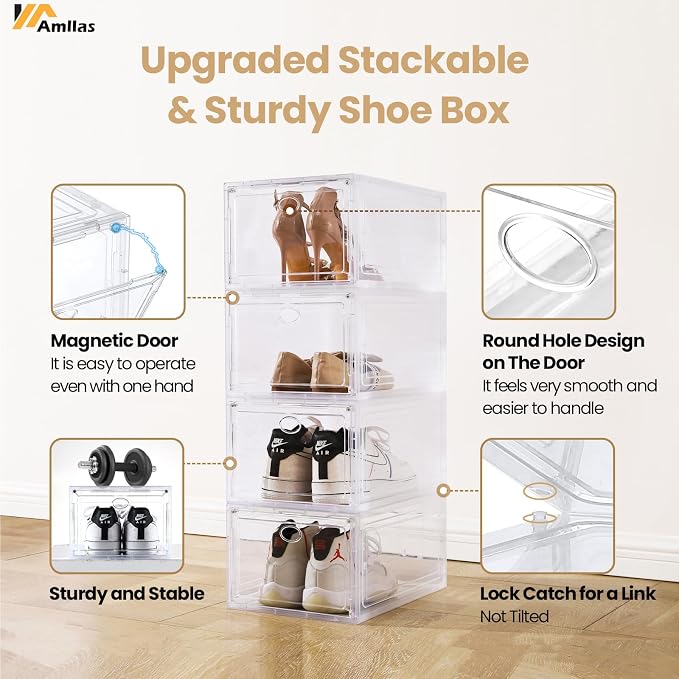Amllas 12 Pack Clear Shoe Boxes Stackable, Shoe Storage Boxes - Image 3