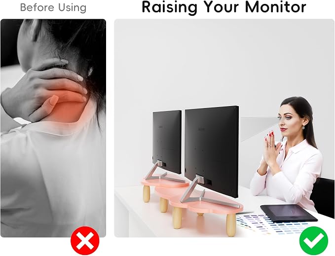 AFOOYO Dual Monitor Stand Riser, Adjustable Rainbow Cloud Desktop Organizer - Image 4