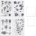 UCEC 4 Sheets Clear Stamps Set for Card Making, Vintage Plants Flowers Rubber by UCEC