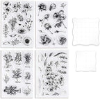 UCEC 4 Sheets Clear Stamps Set for Card Making, Vintage Plants Flowers Rubber by UCEC