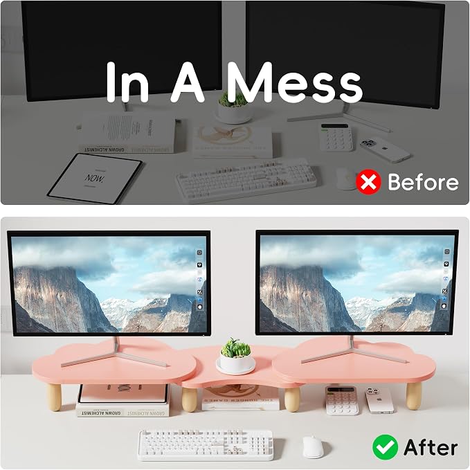 AFOOYO Dual Monitor Stand Riser, Adjustable Rainbow Cloud Desktop Organizer - Image 3