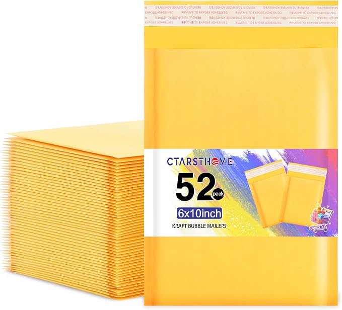 Ctarsthome 52Pack Yellow 6x10inch Kraft Bubble Mailers Small Business Mailing by Ctarsthome