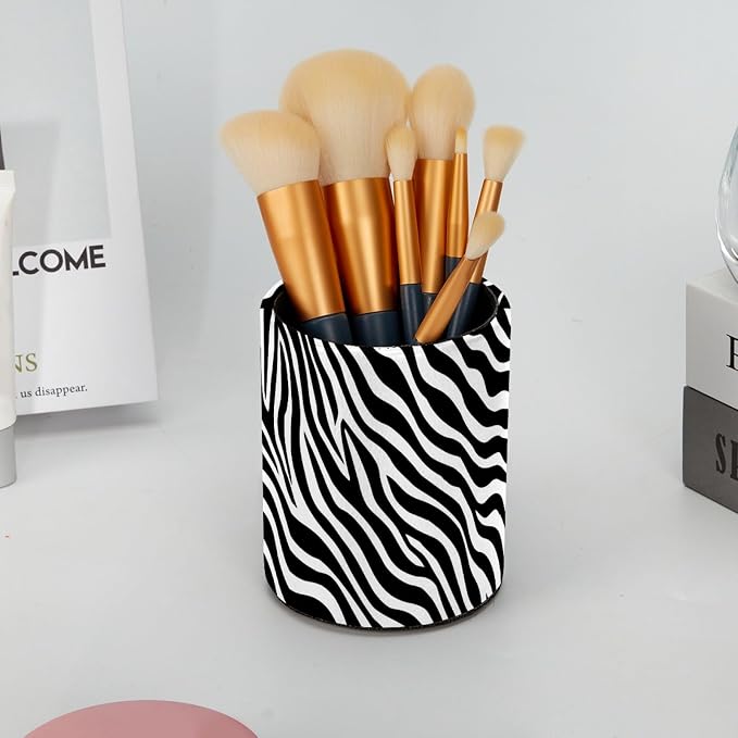 Leather Pen Holder for Desk Zebra Print Pencil Cup Desktop Organizer Makeup - Image 6