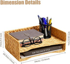 PINXIURY 2-Tier Water Hyacinth Letter Tray – Woven Paper & Mail Organizer - Image 2