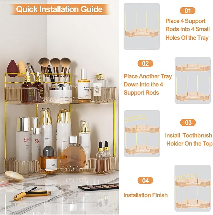 SUNZOS Corner Bathroom Counter Organizer, 2-Tier Countertop Makeup Organizer - Image 6