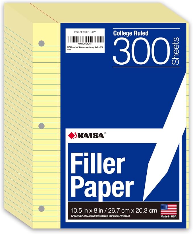 KAISA Loose Leaf Notebook Paper, College Ruled, 300 Sheets Per Lined Paper by KAISA