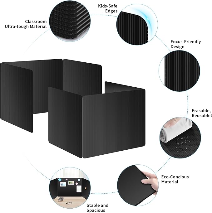 2 Pack Black Desk Dividers for Students, Privacy Shields Folder for Students - Image 2