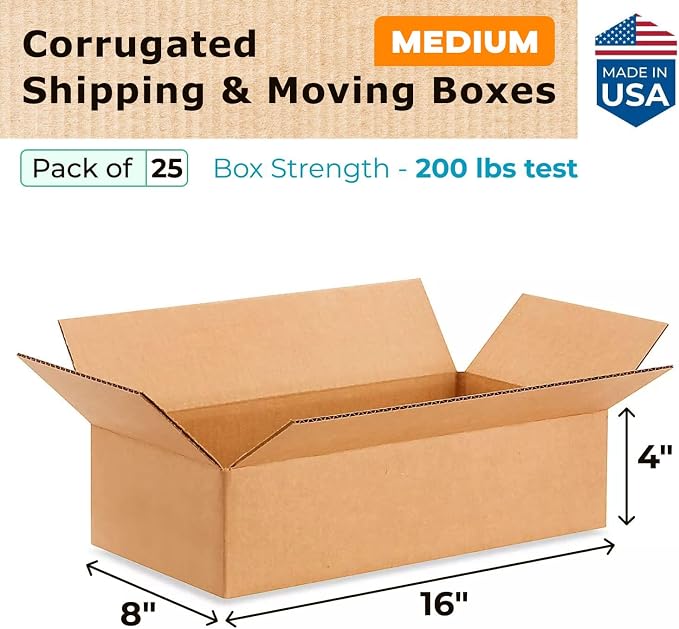 IDL Packaging - B-1684-25 Small Corrugated Shipping Boxes 16"L x 8”W x 4"H - - Image 2