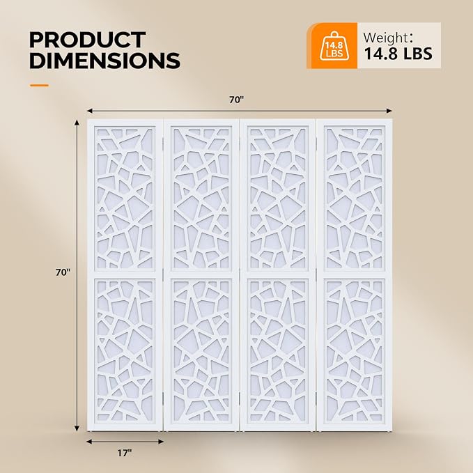 VINGLI 70'' H Room Divider, Non-Woven Fabric Privacy Screen, Indoor Partition - Image 3