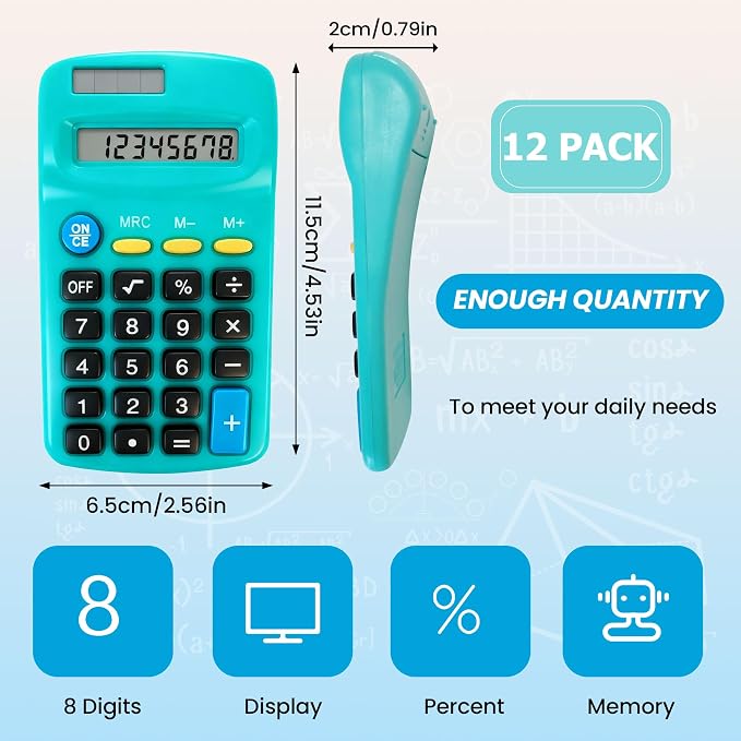 12 Pack Pocket Calculator Bulk: 8 Digit Hand Held Basic Calculator Small Solar - Image 2