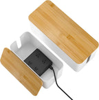 YECAYE 2 Pack Cable Management Box, Wooden Lid & Plastic Body, Medium and Small by Yecaye
