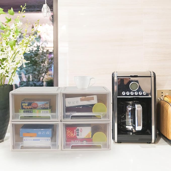Xyskin 4-Pack 12 Quart Plastic Compact Stacking Drawer Unit, Stackable Desktop - Image 5