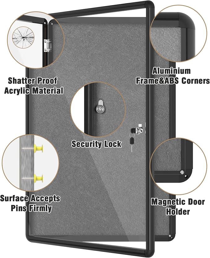 Mifuro 36"x24" Enclosed Bulletin Board, Lockable Weather-Resistant Aluminum - Image 3