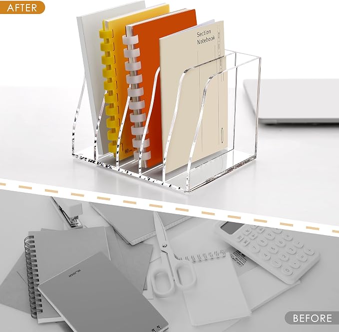 SANRUI Acrylic Desk File Organizer, 5 Vertical Compartments Clear Magazine File - Image 7