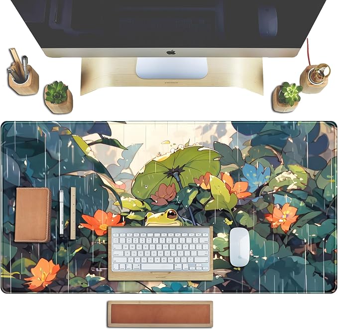 Anime Frog Mouse Pad Desk Mat Cure Frogs On Rainy Days Green Desk Decor Mat - Image 4