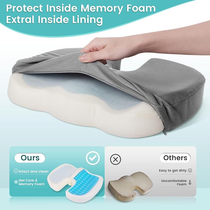 Office Chair Seat Cushion, Cooling Gel Enhanced Memory Foam Cushion - Image 4
