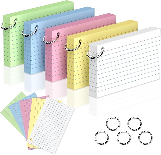 250 Count 3 x 5 Inch Colored Index Cards, Ruled Note Cards by Unknown