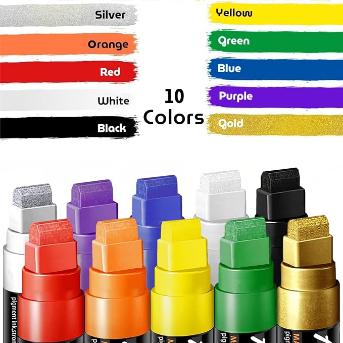 Acrylic Paint Markers, 10 Colors Poster Markers Jumbo 16mm Wide Tip Permanent - Image 2