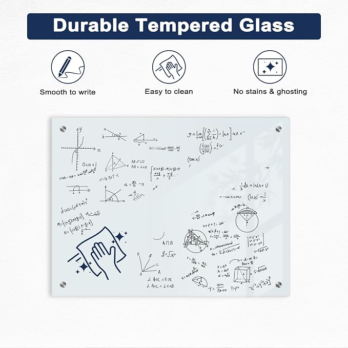 Magnetic Glass Whiteboard for Wall, Large Frameless White Board for Home and - Image 2
