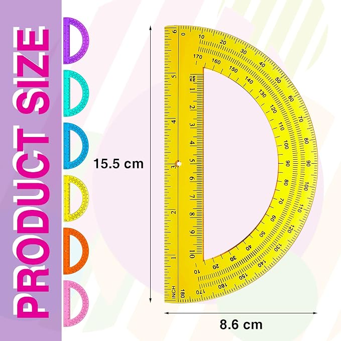 Zonon 36 Pieces Protractors Bulk Plastic 180 Degrees 6 Inch Translucent - Image 2
