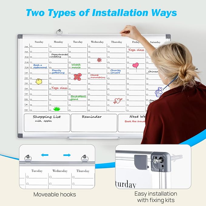 White Board Dry Erase Calendar for Wall, Magnetic Weekly Schedule-Board - Image 4