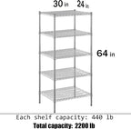 Regal Altair 24" Deep x 30" Wide x 64" Height Wire Shelving Kit | 5-Tier | NSF - Image 3