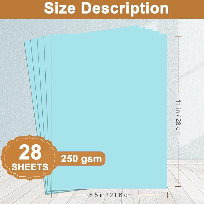 Silunkia 28 Sheets Light Blue Cardstock 8.5 x 11 Scrapbook Paper, 250gsm/92lb - Image 2