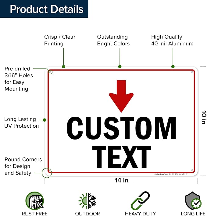Custom Arrow Directional Sign, Down Arrow, 10x14 Inches, Rust Free .040 Aluminum - Image 6