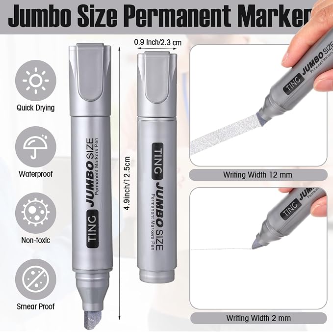Fuutreo 10 Pack Jumbo Permanent Markers Bulk Large Chisel Tip Permanent Markers - Image 2