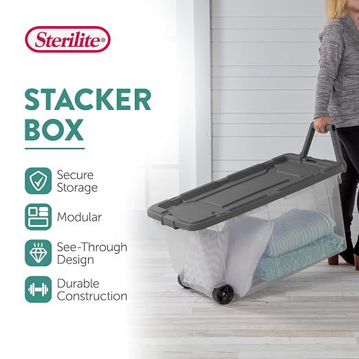 Sterilite 6-Pack Modular Stacker Box, Durable Clear Plastic Storage Bins - Image 3