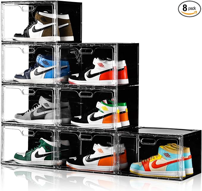 Amllas New 8 Pack Shoe Boxes Stackable, Large Shoe Storage Organizer by Amllas