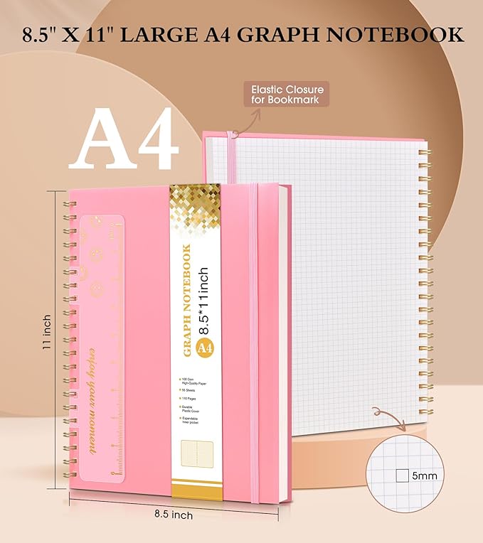 Graph Paper Notebook, Spiral Notebook Journal 8.5” x 11”, A4 Large Grid - Image 2