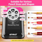 AFMAT 6-Hole Electric Pencil Sharpener Heavy Duty, Pencil Sharpener - Image 2