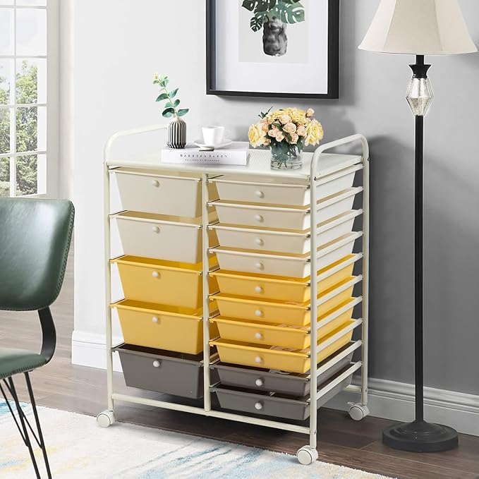 LDAILY 15 Drawer Rolling Storage Cart, Rolling Cart - Image 2
