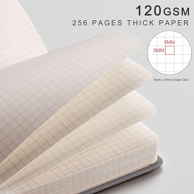 EMSHOI Graph Paper Notebook 256-Page A5 Grid Journal, PU Leather Hardcover - Image 3