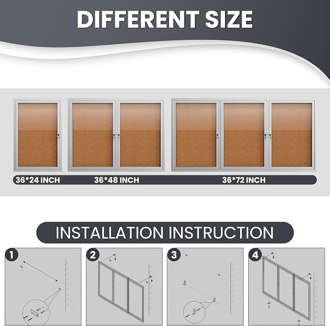 72"x36" Lockable Enclosed Bulletin Board, Outdoor Cork Weather-Resistant - Image 3