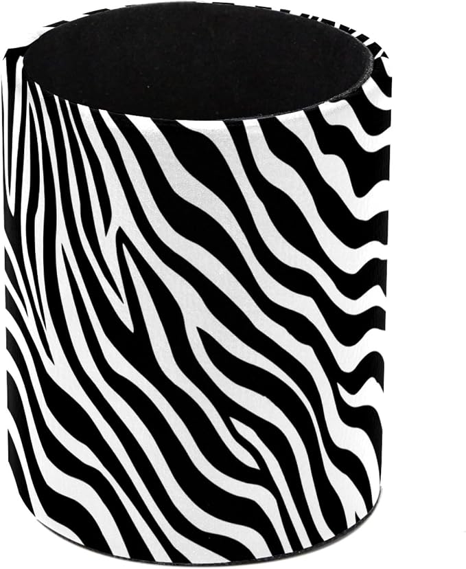 Leather Pen Holder for Desk Zebra Print Pencil Cup Desktop Organizer Makeup by Unknown