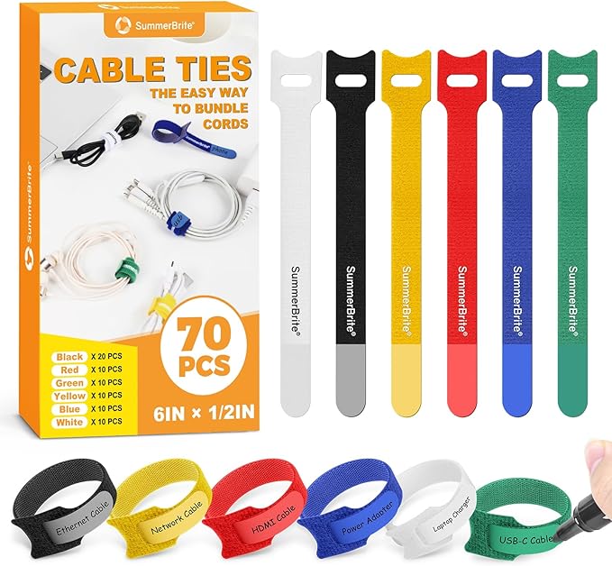 SummerBrite 70 Pack Multi-Color Cable Ties 6 Inch by Summerbrite