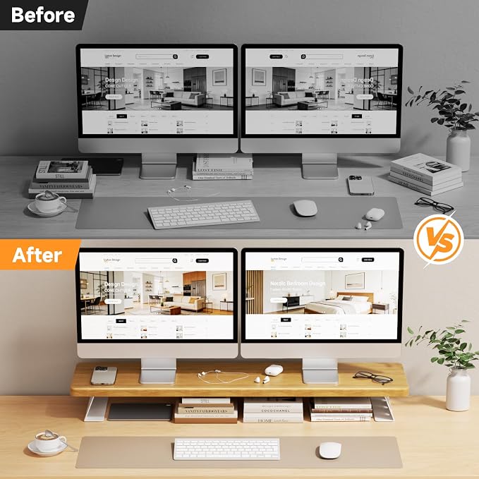 NestNeat Dual Monitor Stand Riser, 39 Inch Large Wood Monitor Stands - Image 8