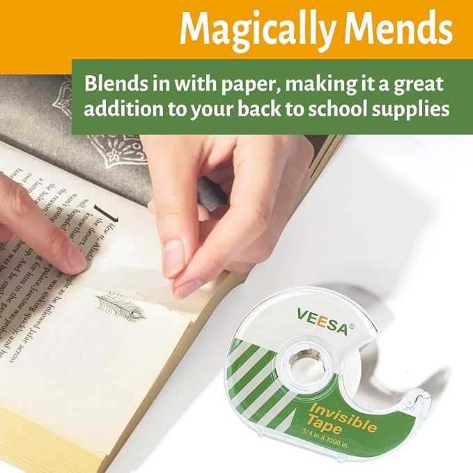 Invisible Tape, 12 Dispensered Rolls, 3/4 x1000 Inches, Matte Finish, Gift - Image 3